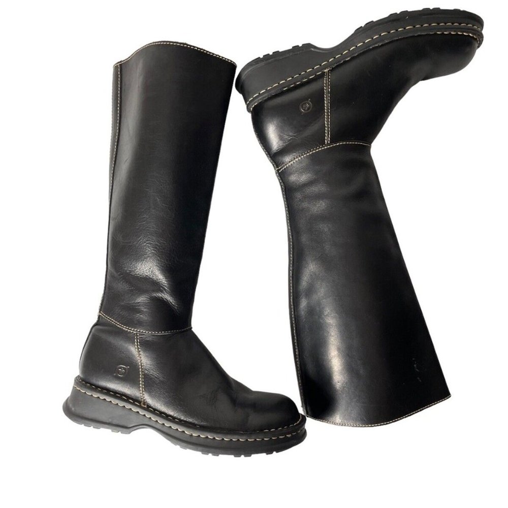 Born 6 36.5 Boots W3972 Leather Full Zip Up Tall Riding Comfort Flat Traction